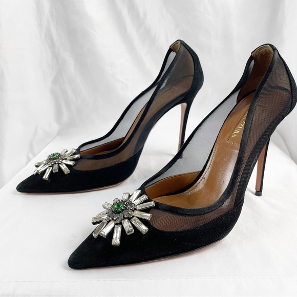 Aquazzura x Naty Abascal Kimiyah Suede Leather Crystal Heels Black EU 39 - Picture 6 of 12